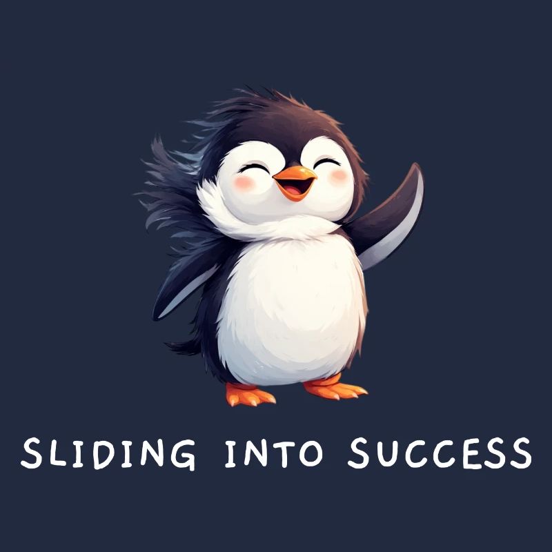 Cute Penguin "Sliding into Success" Quote