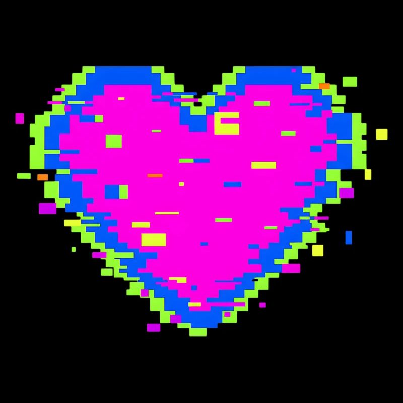 Illustration d’amour avec un glitch de cœur en pixel