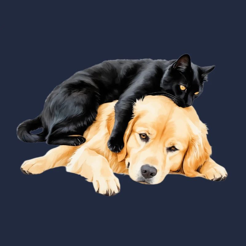 Schwarze Katze und golden retriever