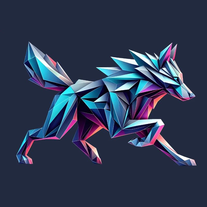 Wolf Origami 3D Geometric Neon