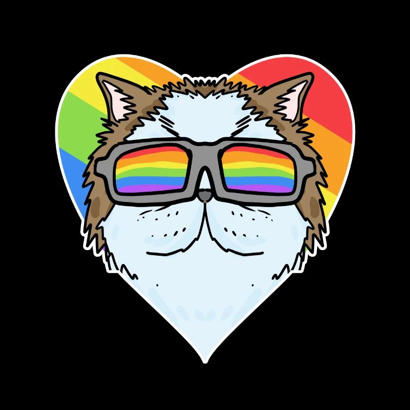 Regenbogen - Katze Perserkatze mit Brille und Herz