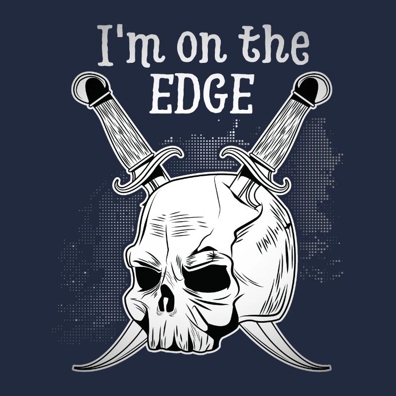 Funny skull, skull with dagger, saying