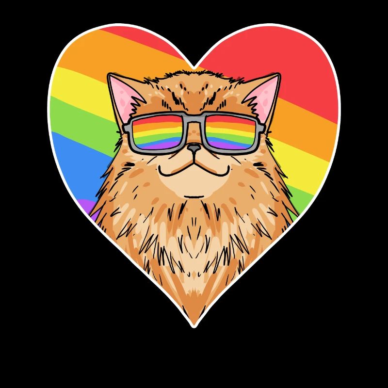 Regenbogen - Katze Perserkatze mit Brille und Herz
