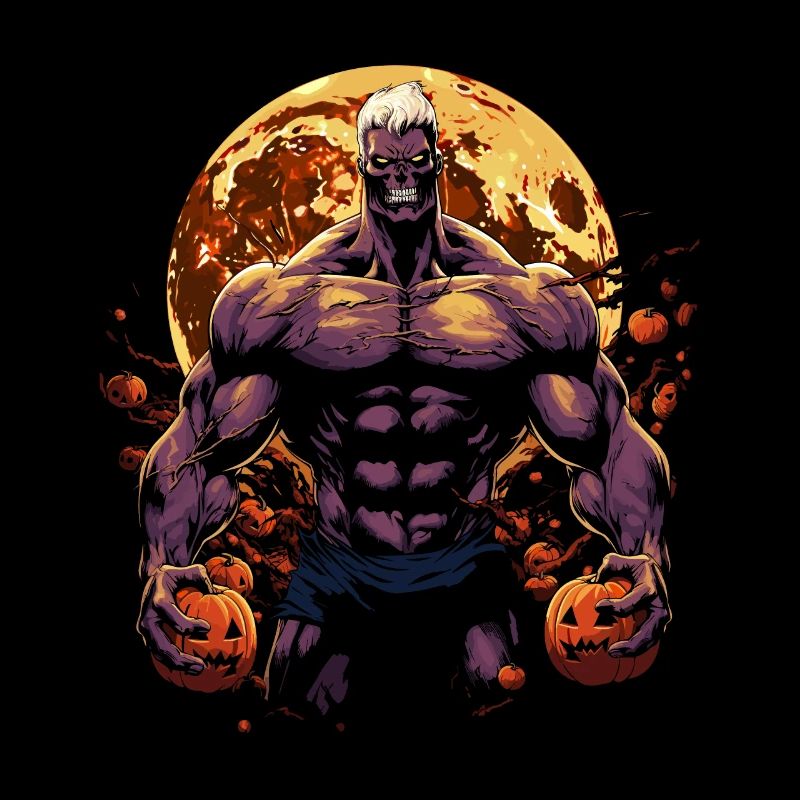 Zombie bodybuilder effrayant avec des citrouilles