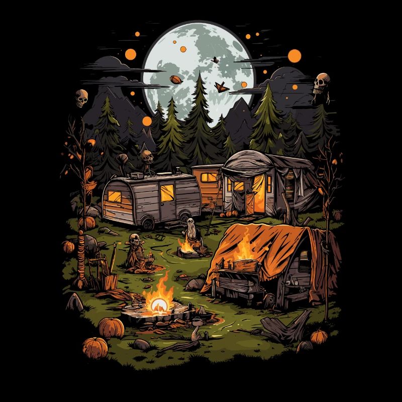 Aventure de camping effrayante d’Halloween dans la forêt