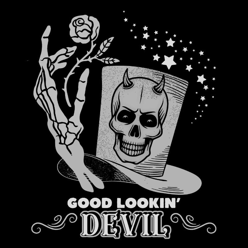 Teufel-Devil, Satan Spruch Skelett Hand mit Rose