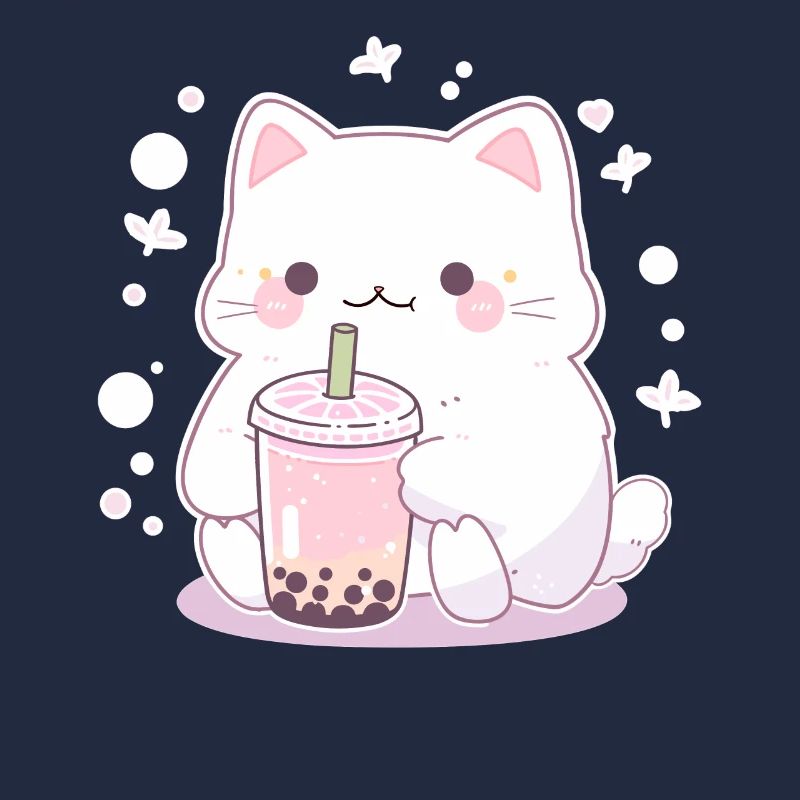 Kawaii Cat Drinks Boba Bubble Tea Chibi