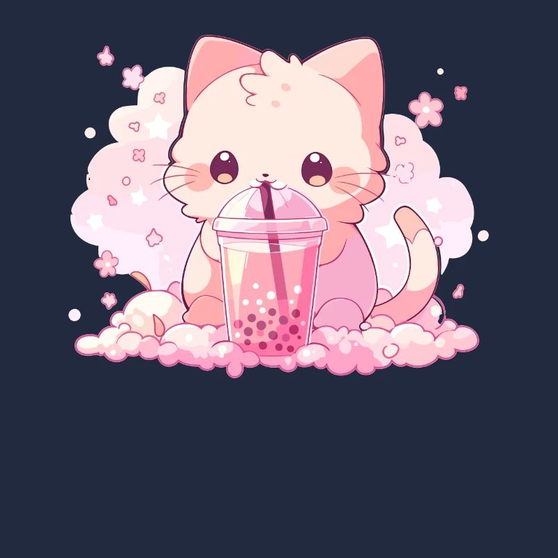 Kawaii Cat Drinks Boba Bubble Tea Chibi