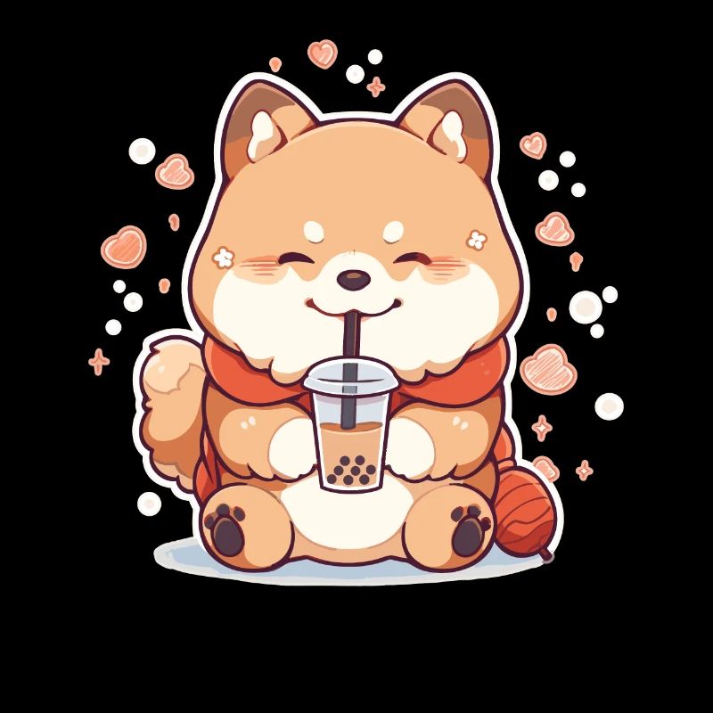 Kawaii Corgi Hund trinkt Boba Bubble Tea Chibi