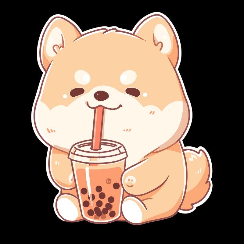 Kawaii Corgi Hund trinkt Boba Bubble Tea Chibi