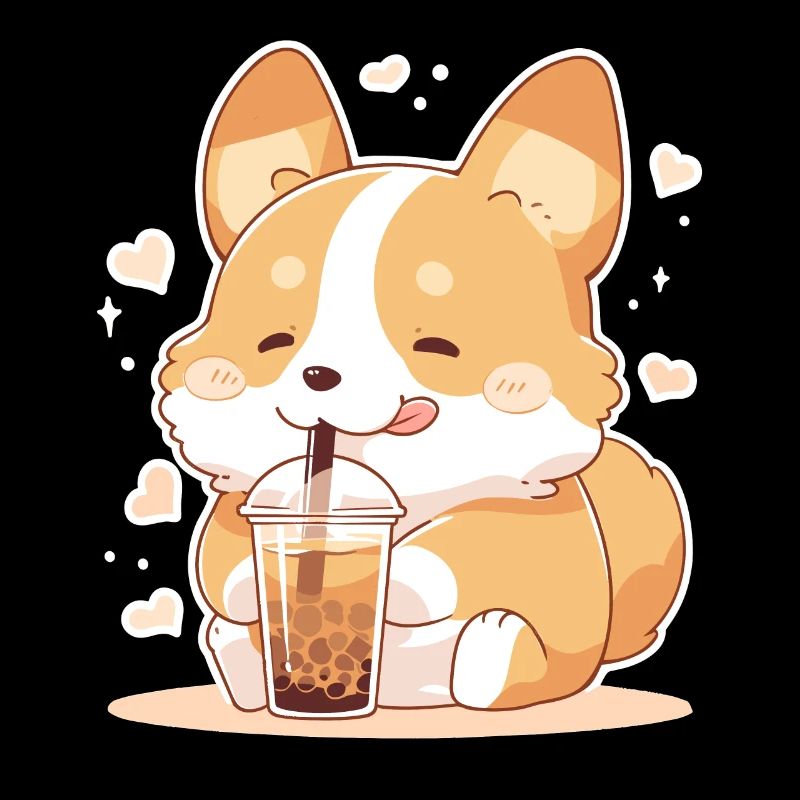 Kawaii Corgi Hund trinkt Boba Bubble Tea Chibi
