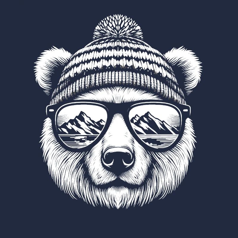 Funny Bear With Ski Cap Snowboard Snow Winter