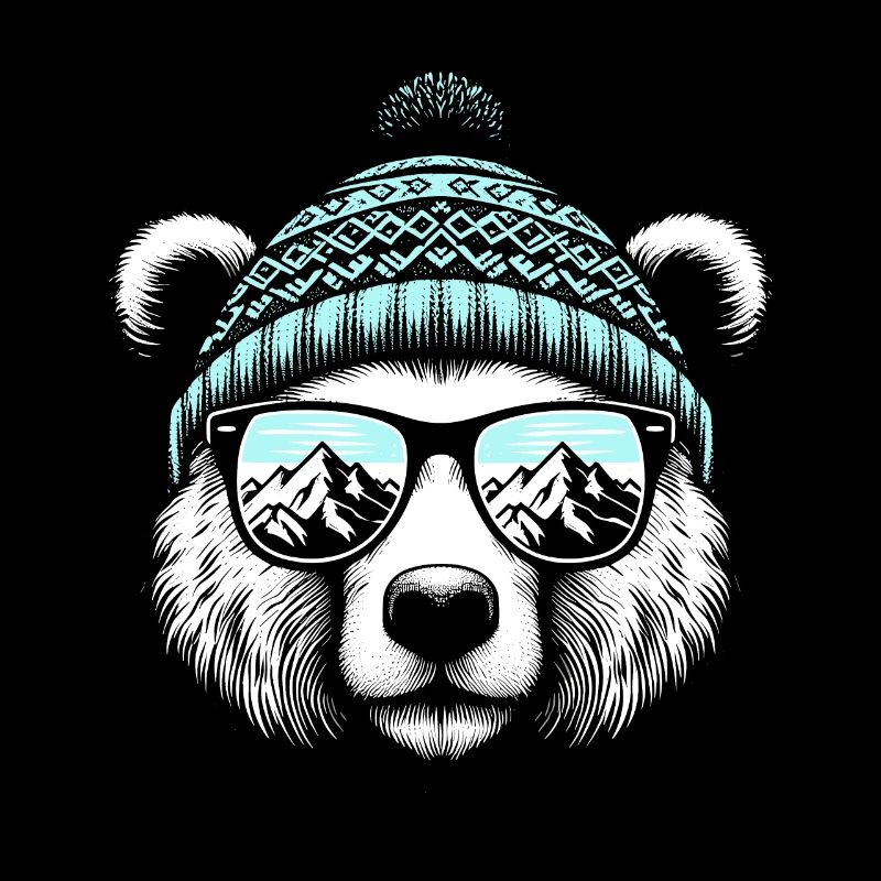 Lustiger Bär mit Strickmütze Skiurlaub Snowboard