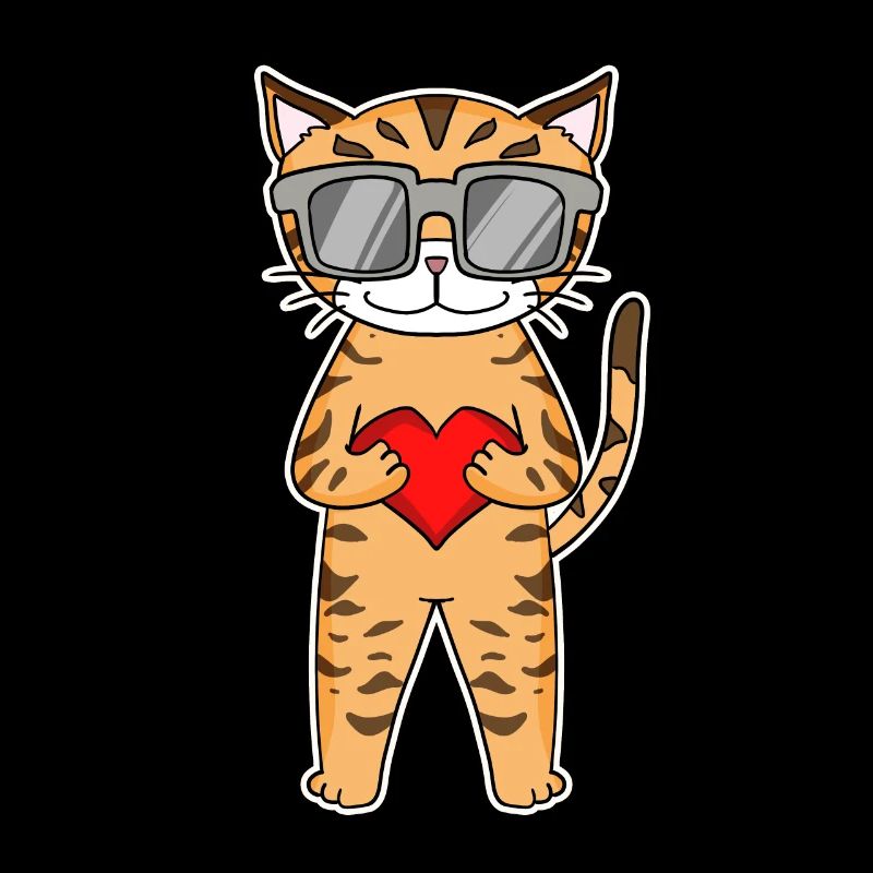 Chat avec coeur et lunettes - Chat Bengal