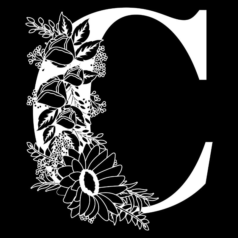 Lettre c floral noir et blanc
