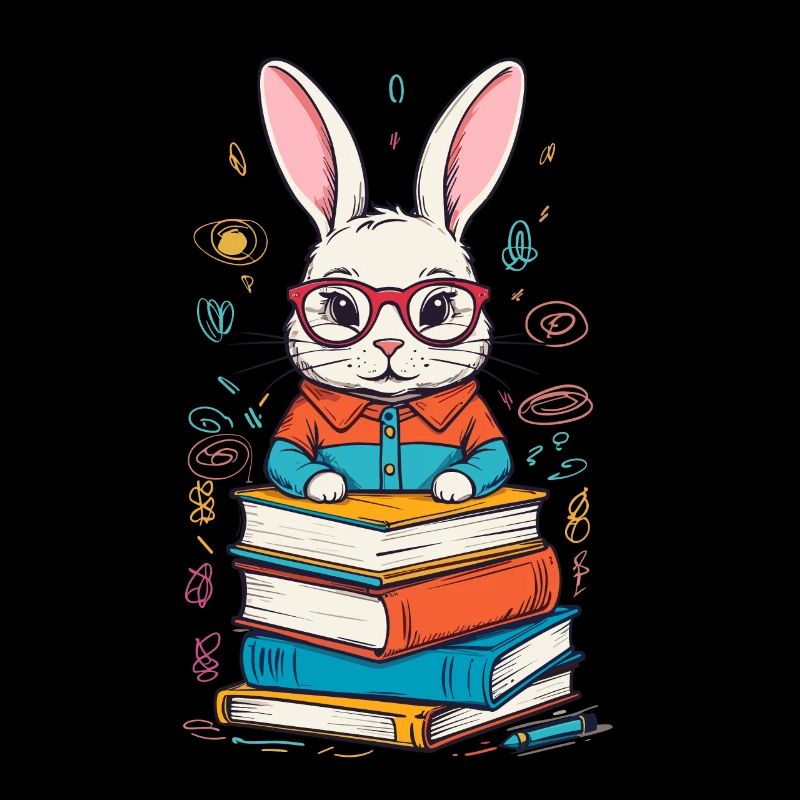 Reading Bunny Enthusiastic Book Lover Style