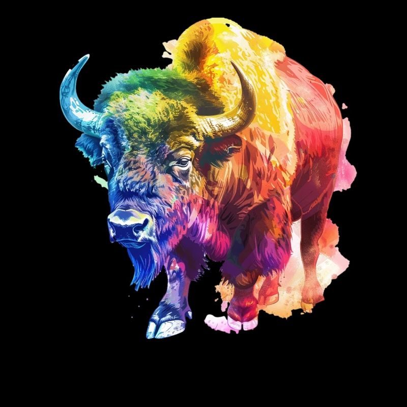 Colorful buffalo in rainbow colors