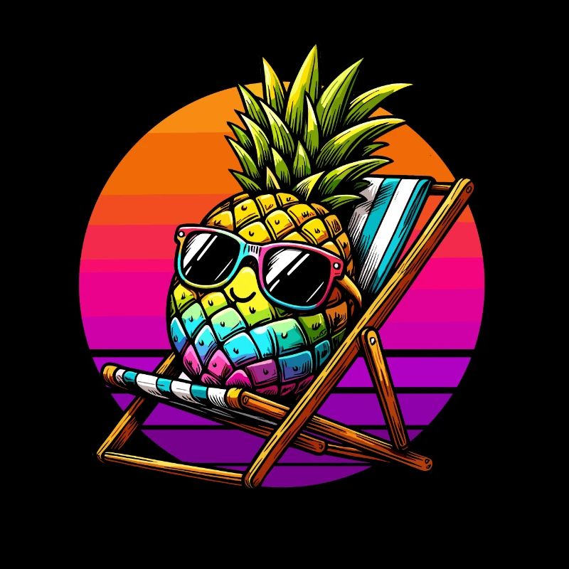 Vacances ananas chaise longue coucher de soleil drôle
