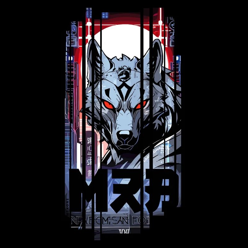 Silberner Wolf Cyborg Geometrisch