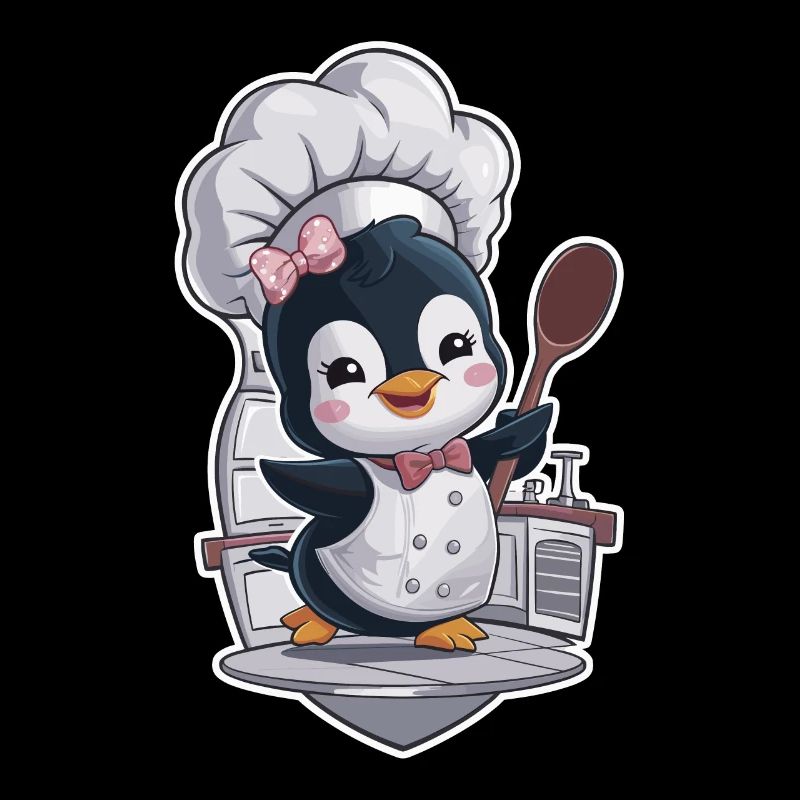 Chef pingouin avec toque et cuillère