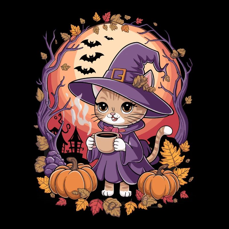 Chat mignon d’Halloween en costume de sorcière