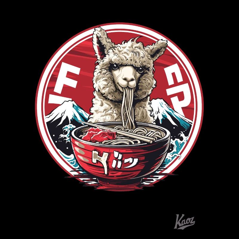 Drame du lama de l’Himalaya en mangeant des ramen