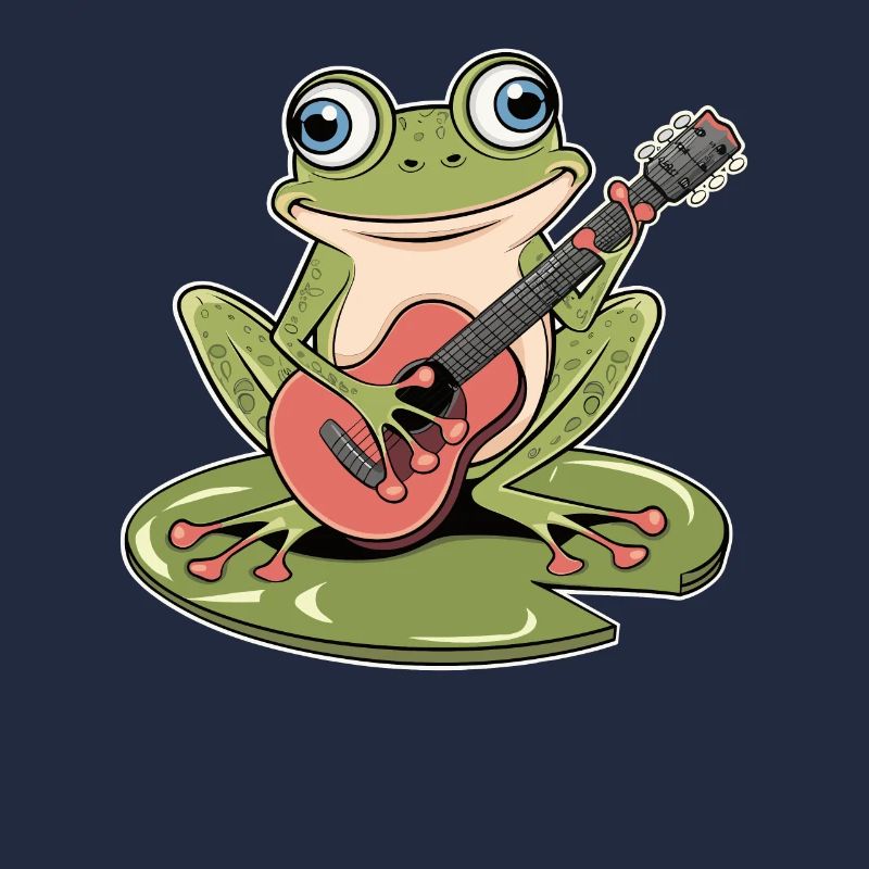 Frog with guitar playing on water lily