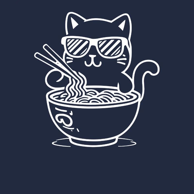Chat avec des lunettes de soleil mangeant des ramen