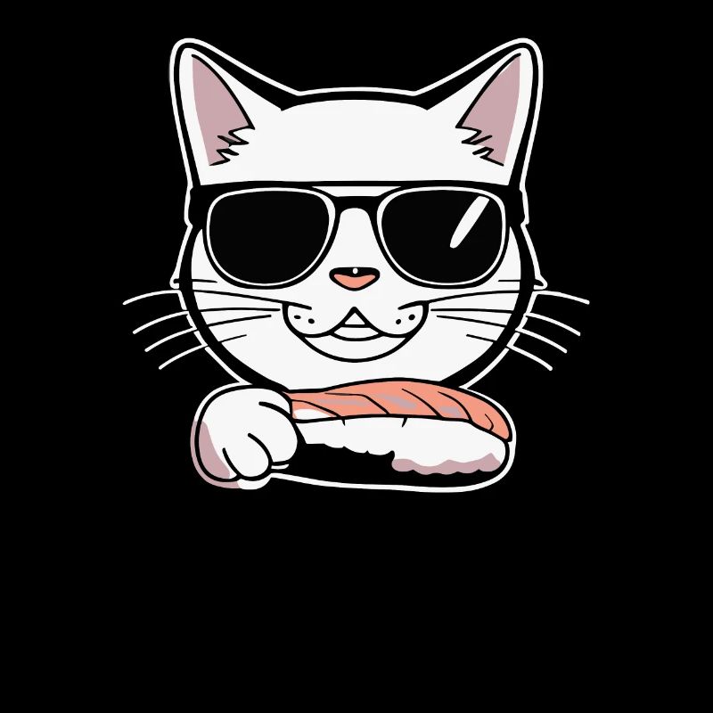 Chat avec lunettes de soleil et sushis