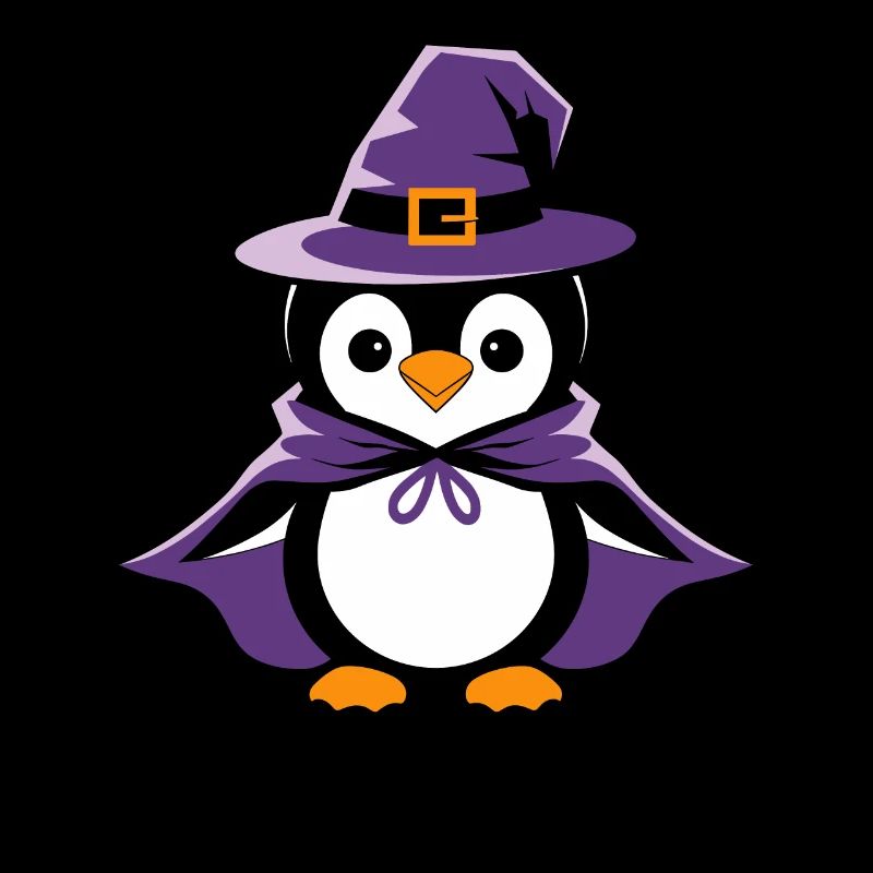 Pingouin Halloween Chapeau de sorcière et cape