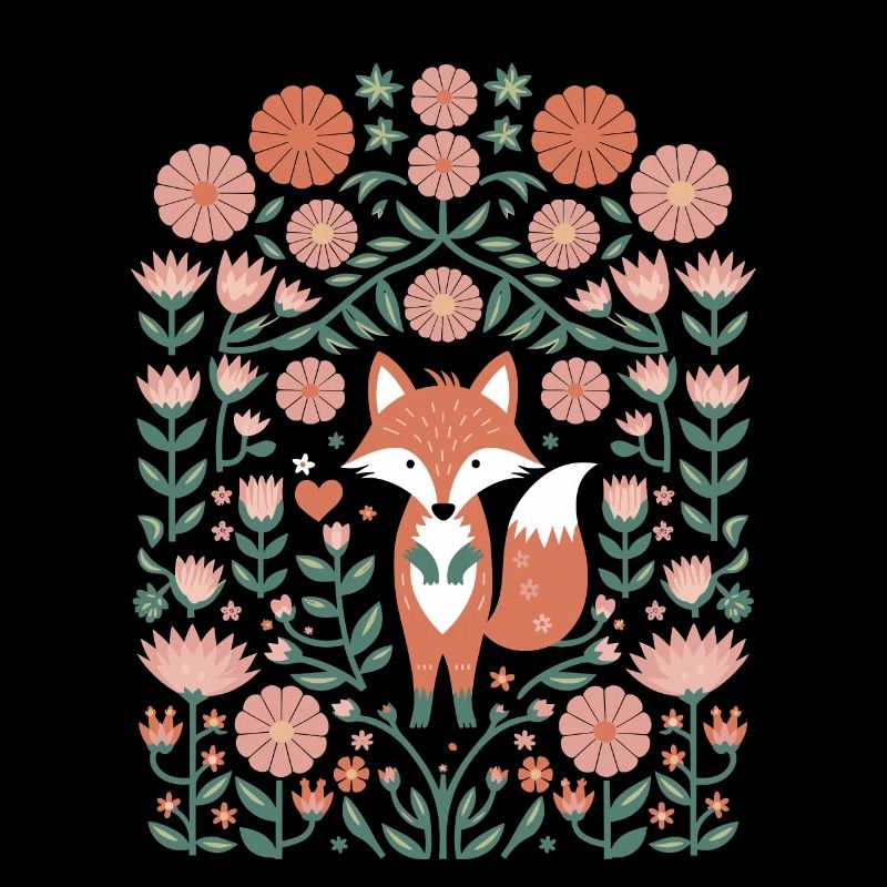 Renard cottagecore dans la mer de fleurs
