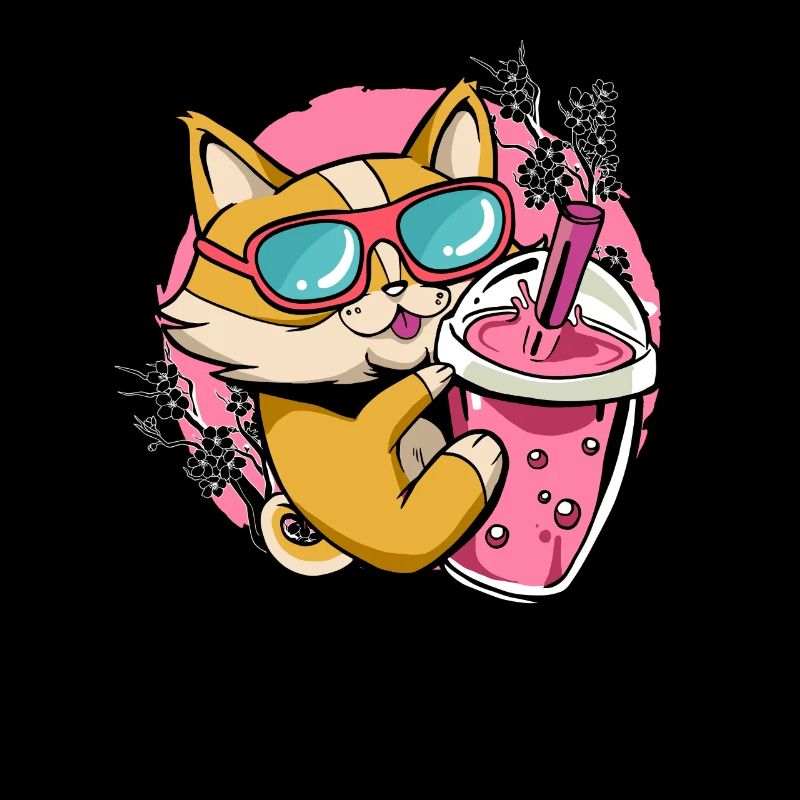 Kätzchen Kawaii Boba Milchtee trinkende Katze