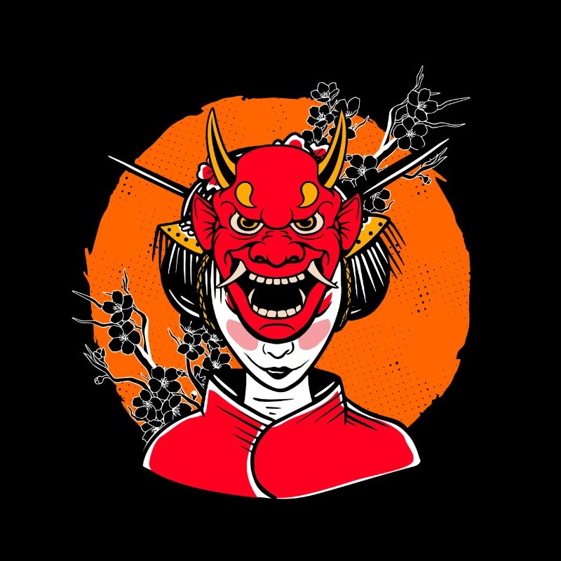 Japanisches Mädchen Oni Dämon Maske Samurai
