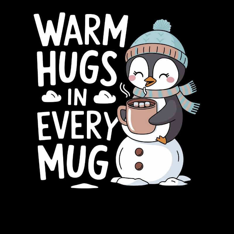 Warm Hugs In Each Cup With Penguin And