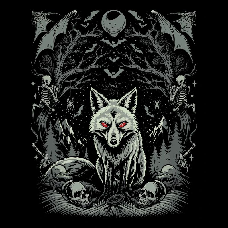 Dunkle Cottagecore Ästhetik Wolf im Mondschein