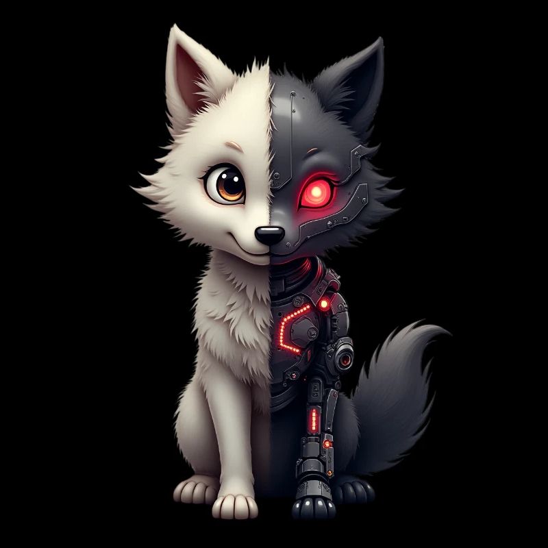 Lustiger Roboter Kunst Wolf Cyborg Tier AI Wolf