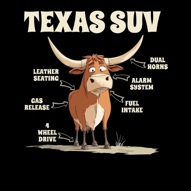 Texas SUV Lustiger Stier Cartoon mit Witzigen