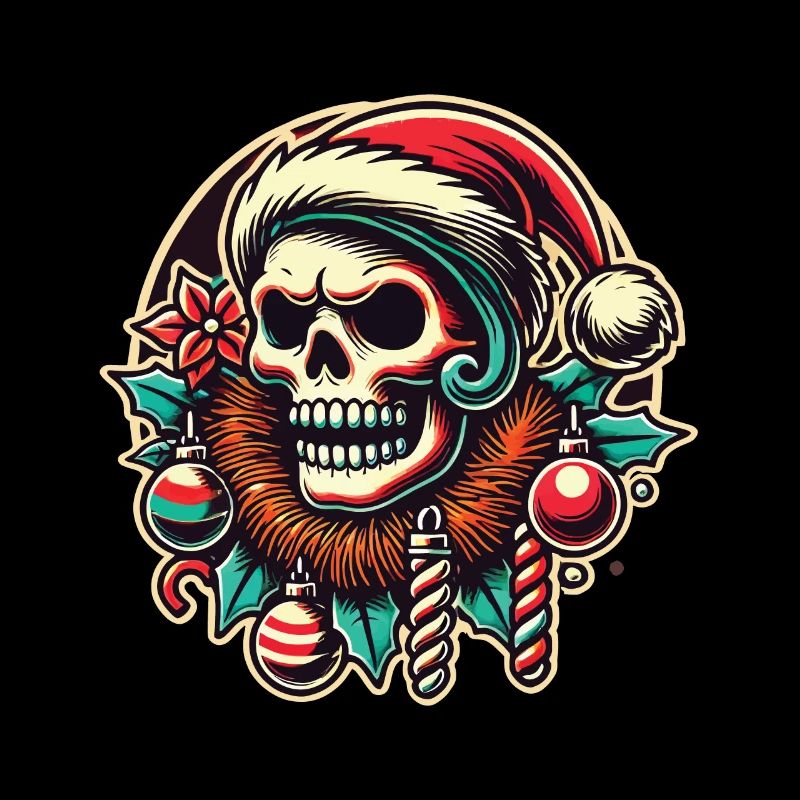 Crâne de Noël avec chapeau de Père Noël