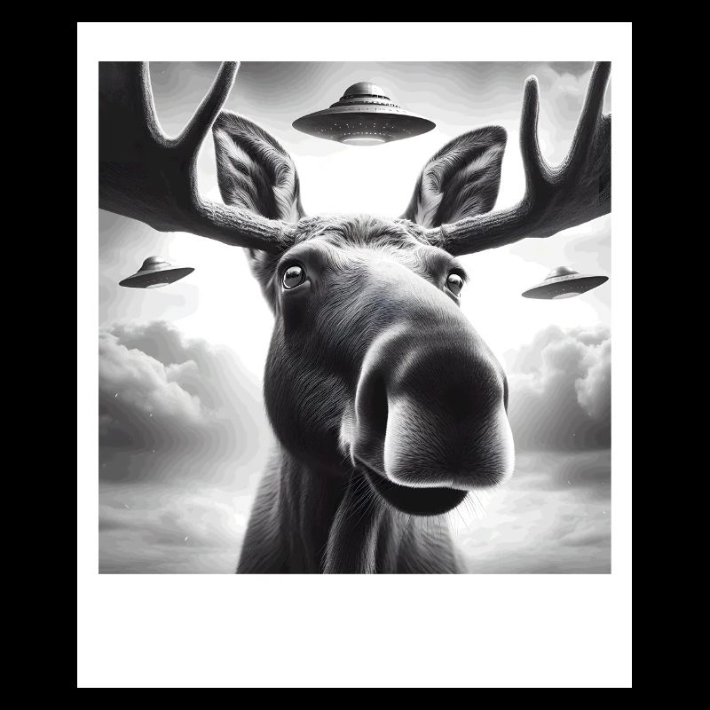 Moose Funny Graphic Selfie with UFOs Weird Aliens