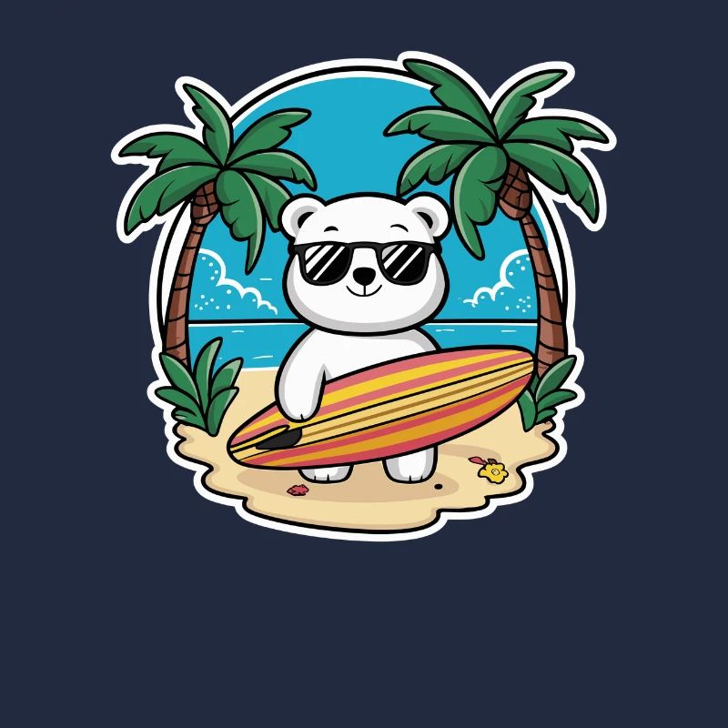 Cooler Eisbär Am Strand Mit Surfbrett
