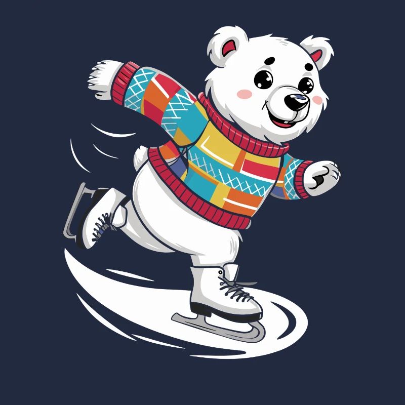 Niedlicher Eisbär Eislaufen im bunten Pullover