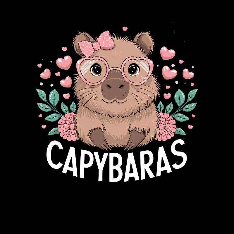 Capybara mignon avec des cœurs et des lunettes, Capybaras