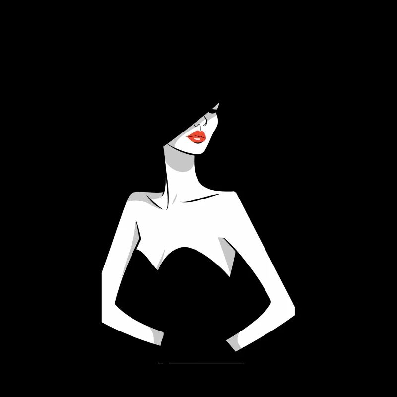 Elegante Dame im Schwarzen Kleid mit Großem Hut