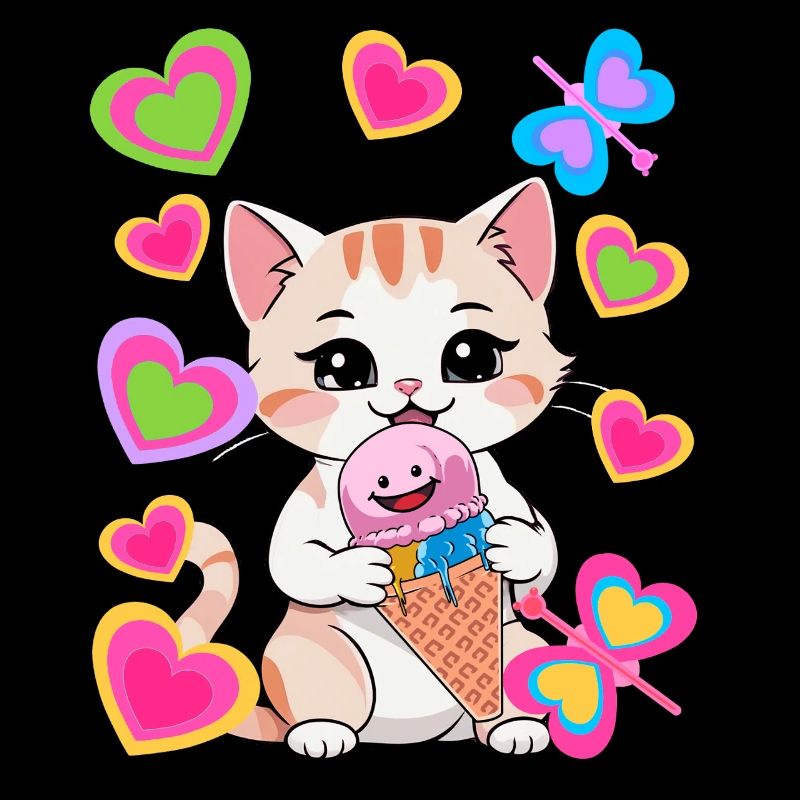Katzen Katze Eis Eiskrem Kinder Kind Retro 80er