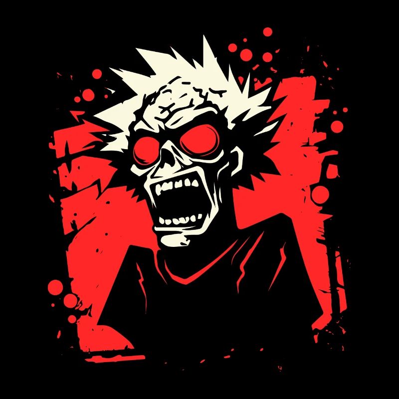 Screaming zombie comic style with red eyes
