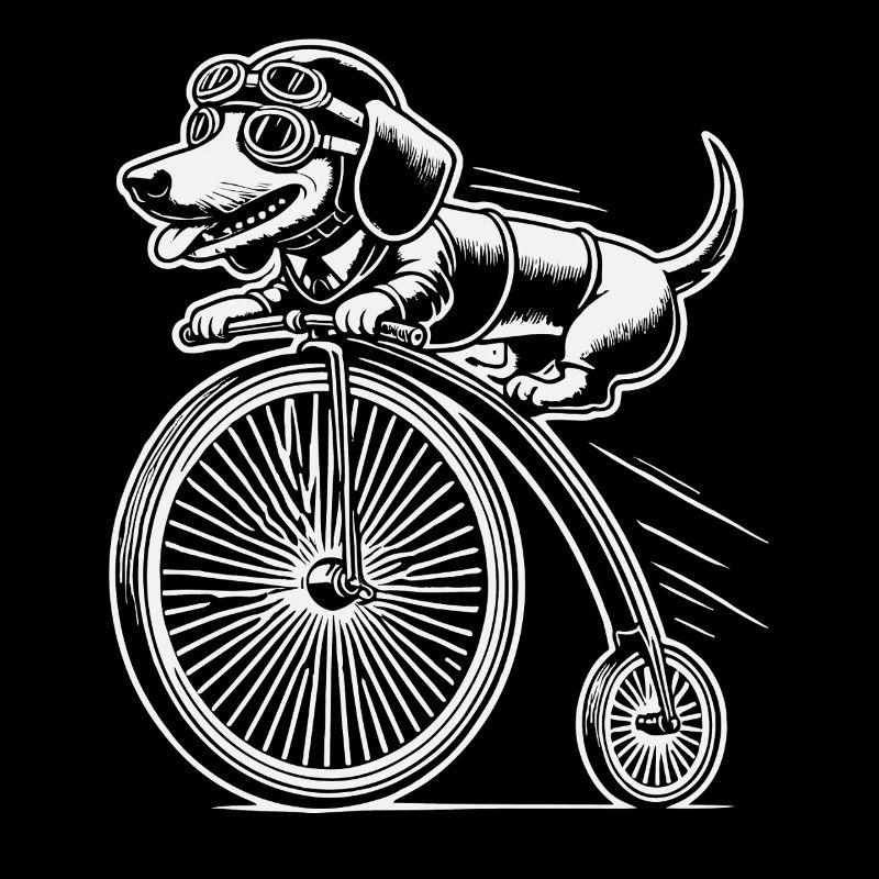 Teckel à vélo dans un style rétro avec humour