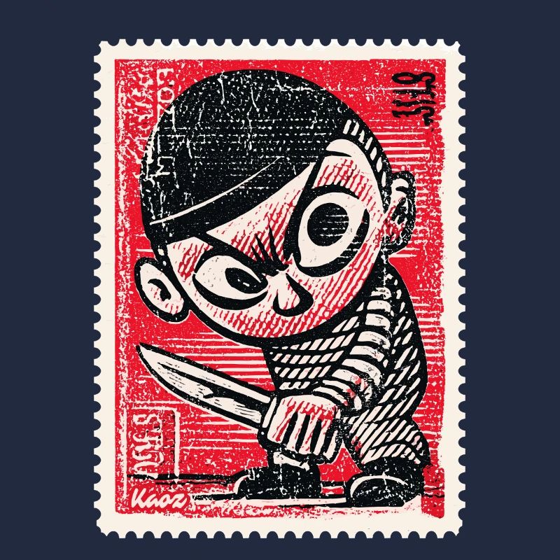 Comic gangster on postage stamp