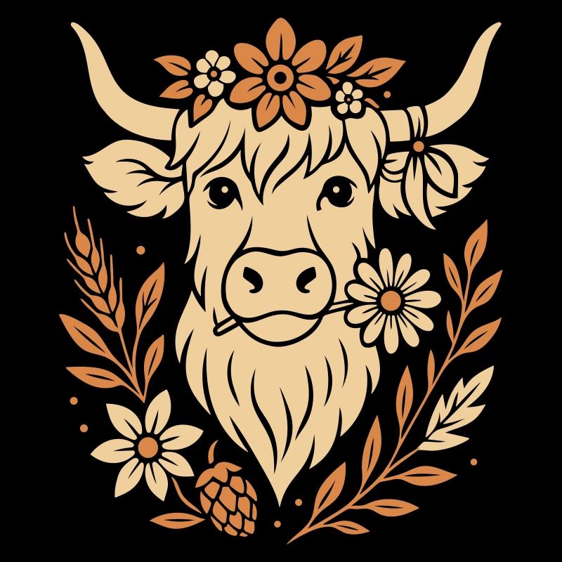 Highland Cow - Highland Beef with Flower