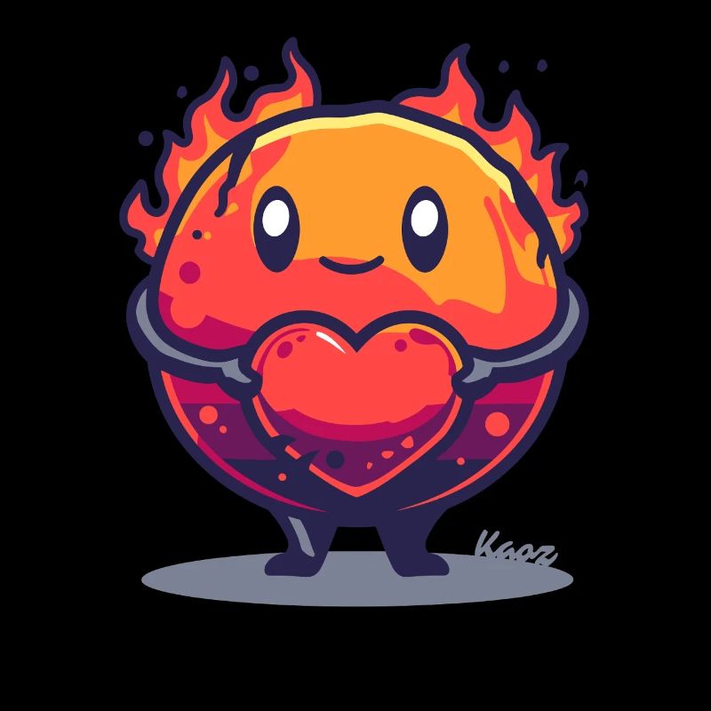 Boule de feu avec coeur - Motif de dessin animé mignon
