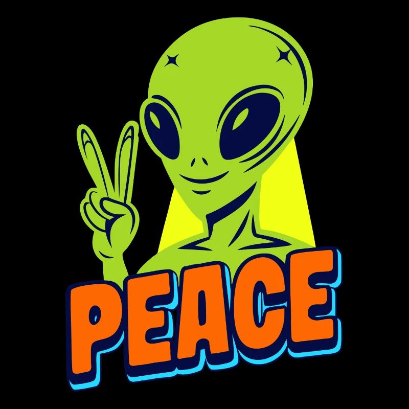 Drôle vert Alien avec le signe de paix Espace